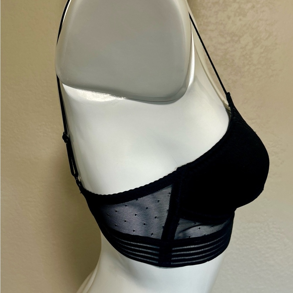 Black Stretchy Polka Dots Mesh Padded Bra Size Medium - Picture 4 of 9